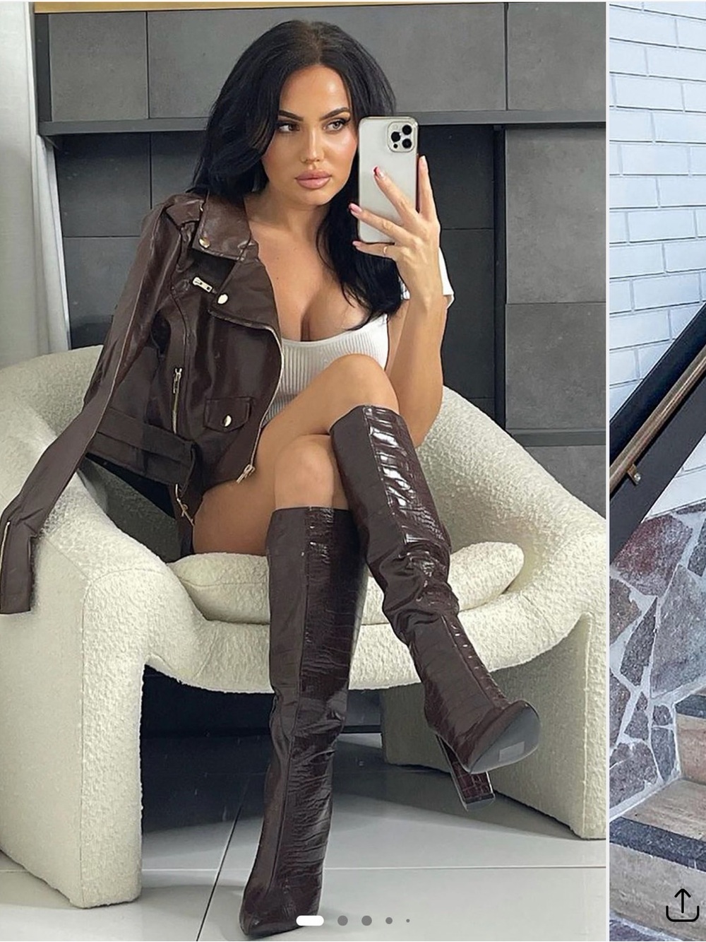 Fashion Nova Dark Brown Croc-Effect Knee-High Heeled Boots